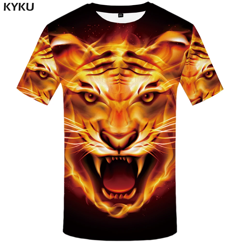 Мужская спортивная футболка KYKU, повседневная футболка с 3D-принтом морды льва, лето