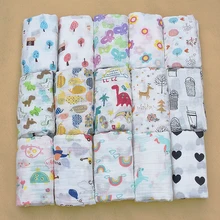 PINK SWAN100%Muslin Cotton Blankets Dinosaur Unicorn Patterns Multi-use Newborn Swaddle Muslin Infant Gauze Both Towel Baby Warp
