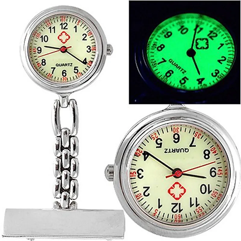 

Fashion Silver Round Dial Alloy Chain Quartz Pocket Watches Luminous Senior Professional Medical Nurse Watch Gift for Nurse VL