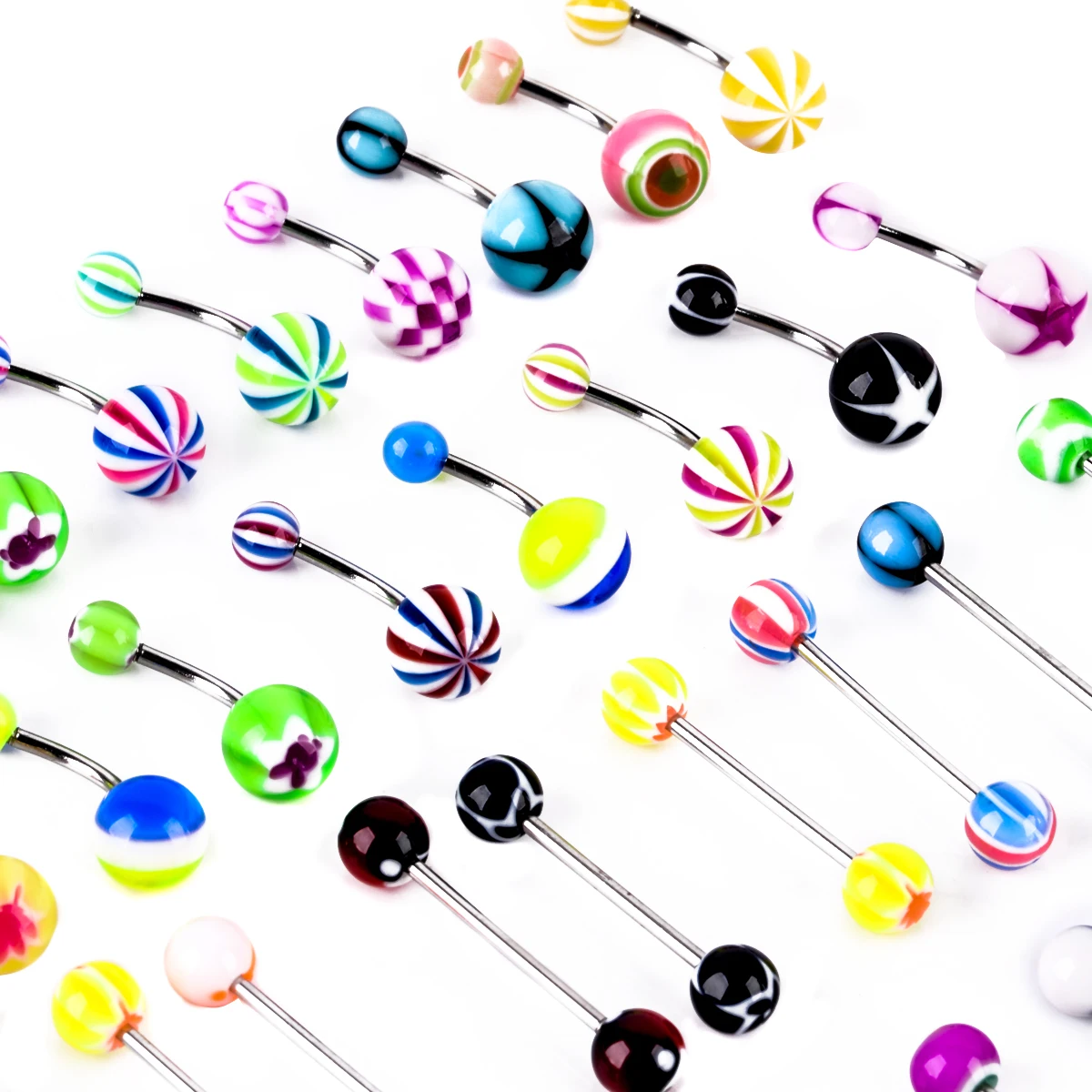 110pcs Stainless Steel Acrylic Body Piercing Tongue Bar Lip Nose Hoop Septum Ear Ring Belly Button Body Piercing Jewelry