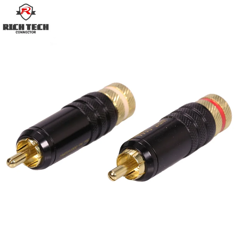 

50Pcs RICH TECH Excellent Gold Plated Copper RCA Plug Jack Durable RCA Connector Screws Soldering Locking Audio Video WBT Plug