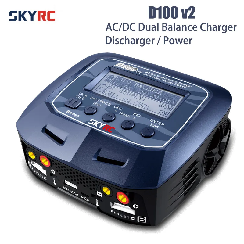 

SKYRC D100 V2 AC/DC Twin-Channel 2x100W Balance Charger Discharger Power Supply for LiPo LiHV LiFe LiIon NiMH NiCd Battery