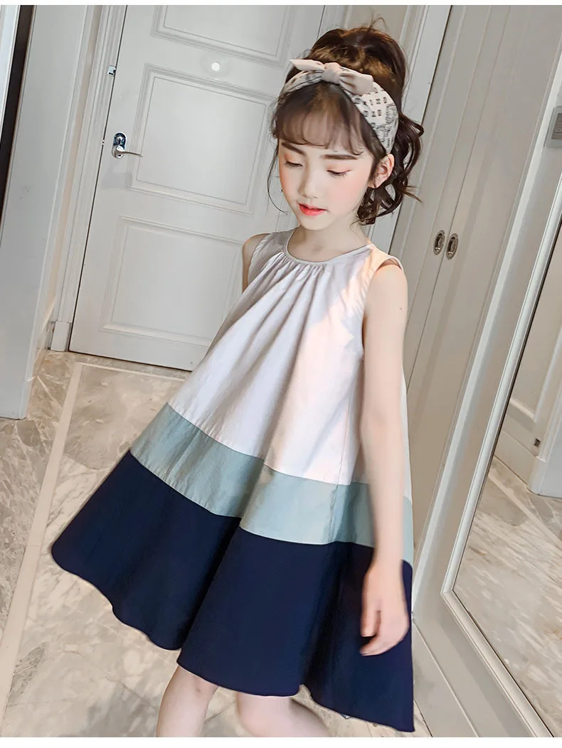Teenage Girls Cotton Sundress Striped Patchwork Dresses For Kids Knee Length Sleeveless Dresses Clothing Children Dress Clothes (1).jpg