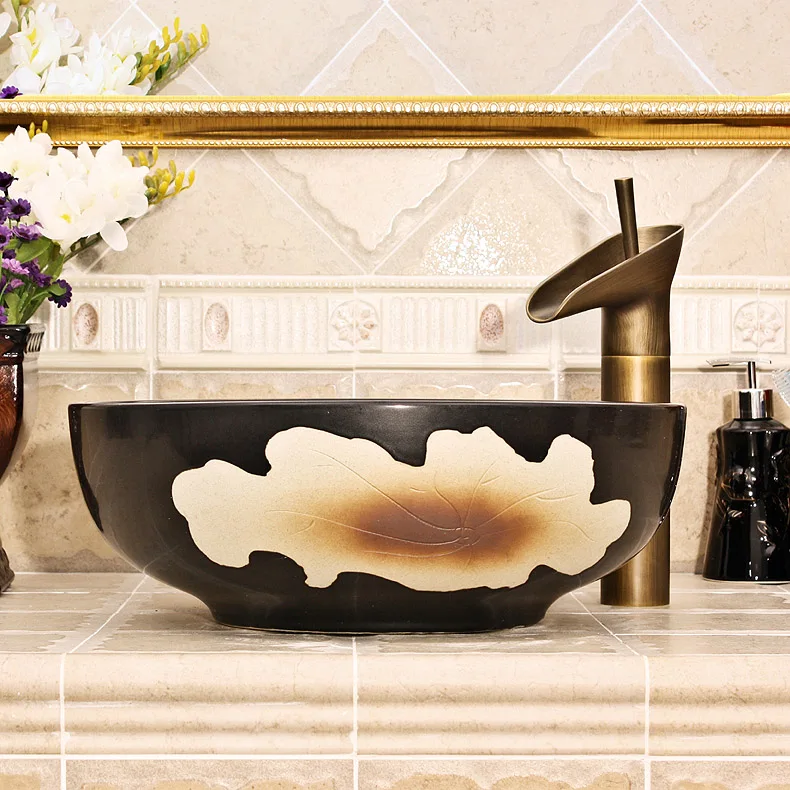 Europe style chinese Jingdezhen Art Counter Top ceramic bathroom sink painted (3)