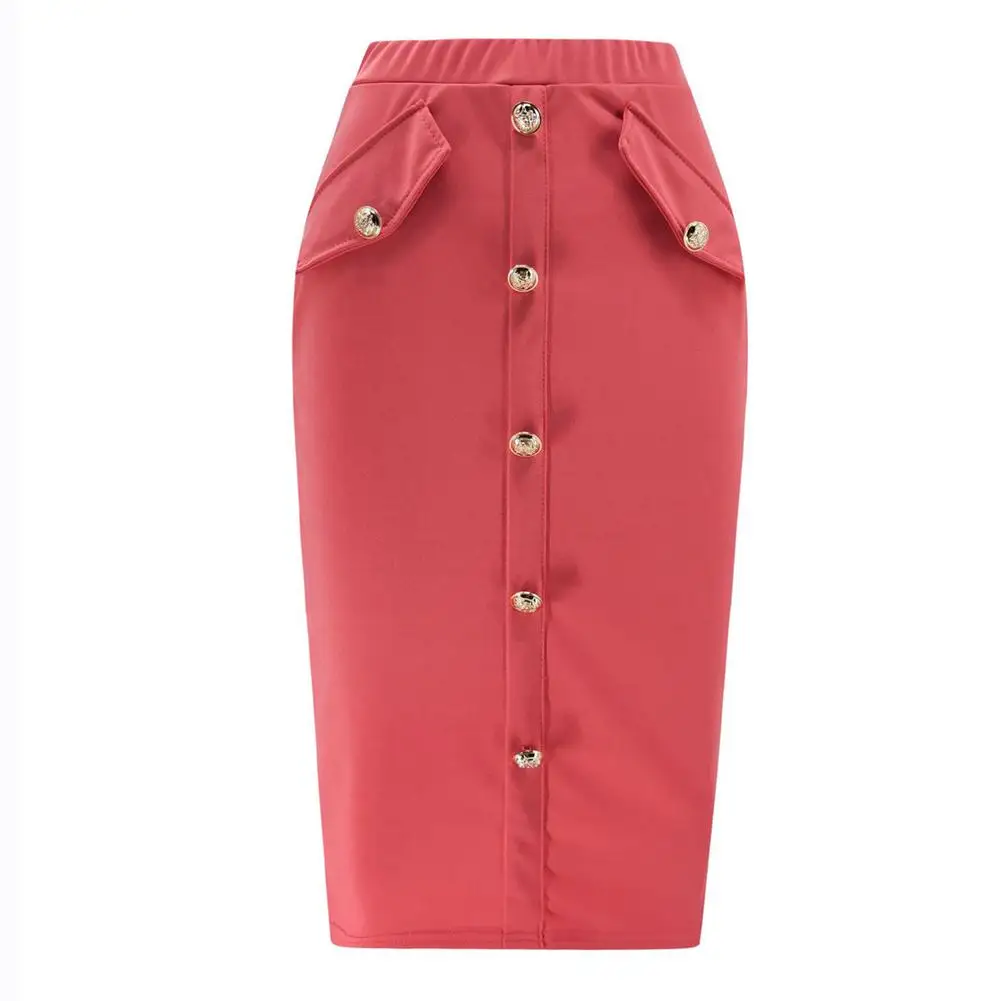 

2019 Female Vintage Stretch Wrap Lady Skirts Office Solid Single Breasted High Waist Bodycon Slim Split Midi Pencil Skirt