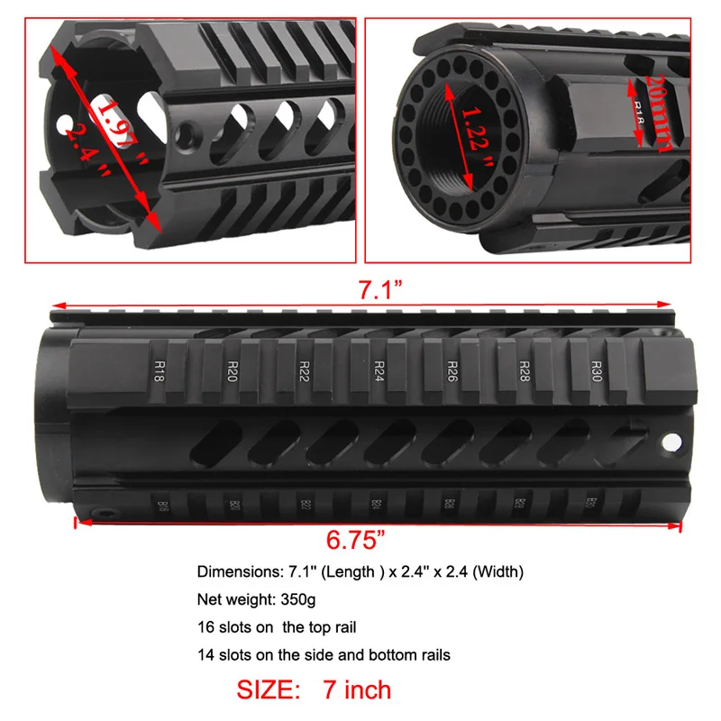 7 inch AR .2235.56 Free Float Quad Handguard Rail Tube AR-15 M16 M4 Handguard RAS 1-18-3--