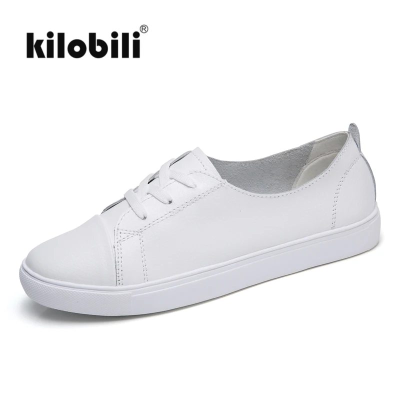 

kilobili 2018 Spring Women Oxford Shoes Ballerina Flats Shoes Women Leather shoes Moccasins lace up Loafers White Seanker shoes
