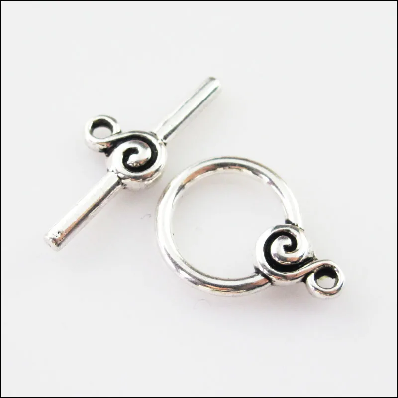 

New 5Sets Tibetan Silver Smooth Round Circle Bracelet Toggle Clasps Connectors