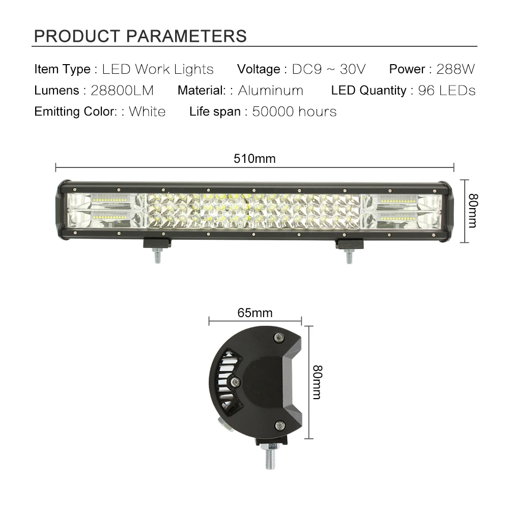 ANBLUB 5 9 15 20 23 дюймов Автомобильный рабочий светильник 9-30 в 72 Вт 144 Вт 216 Вт 288 Вт 324 Вт 6000 К комбинированный светодиодный рабочий светильник для грузовика внедорожника