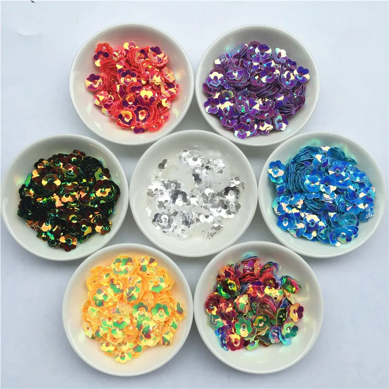 

480pcs(20g)/Lot 10mm Brilliant Cup Plum Blossom Flower Sequins With 1 Center Hole for Sewing Craft Wedding Confetti