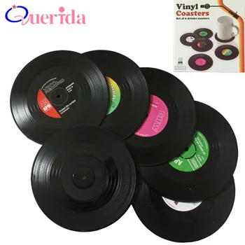 

Retro CD Silicone Round Vinyl Record Coaster Coffee Cups Drinks Coaster Set Non-Slip Mat Cup Bar Mug Placemats Coaster Mats Pads