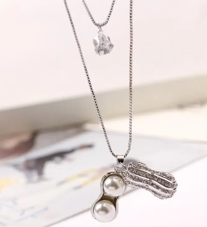 Meyfflin, модное длинное ожерелье, женское ювелирное изделие, Ретро стиль, двойной кубический кристалл, Макси ожерелье, s& Подвески для свитера, цепочка, колье - Окраска металла: Peanut