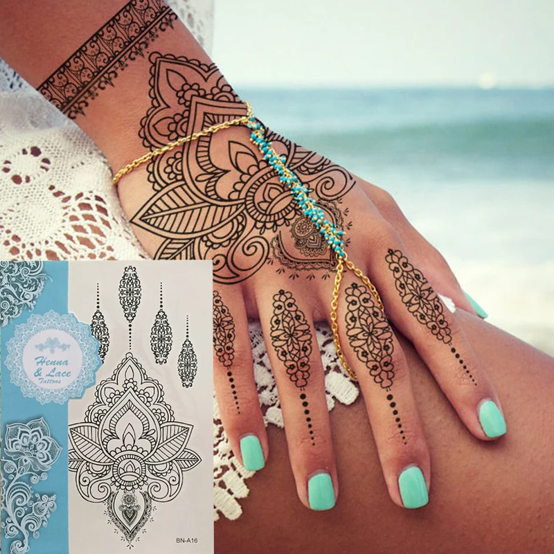 

1pcs Waterproof Tattoo Women Black Ink Henna Jewel Sexy Lace Flower Pendant Wed Henna Temporary Tattoo Sticker