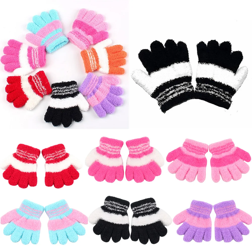 Baby Winter Thicken Warm Gloves Children Coral Fleece Knitted Mittens