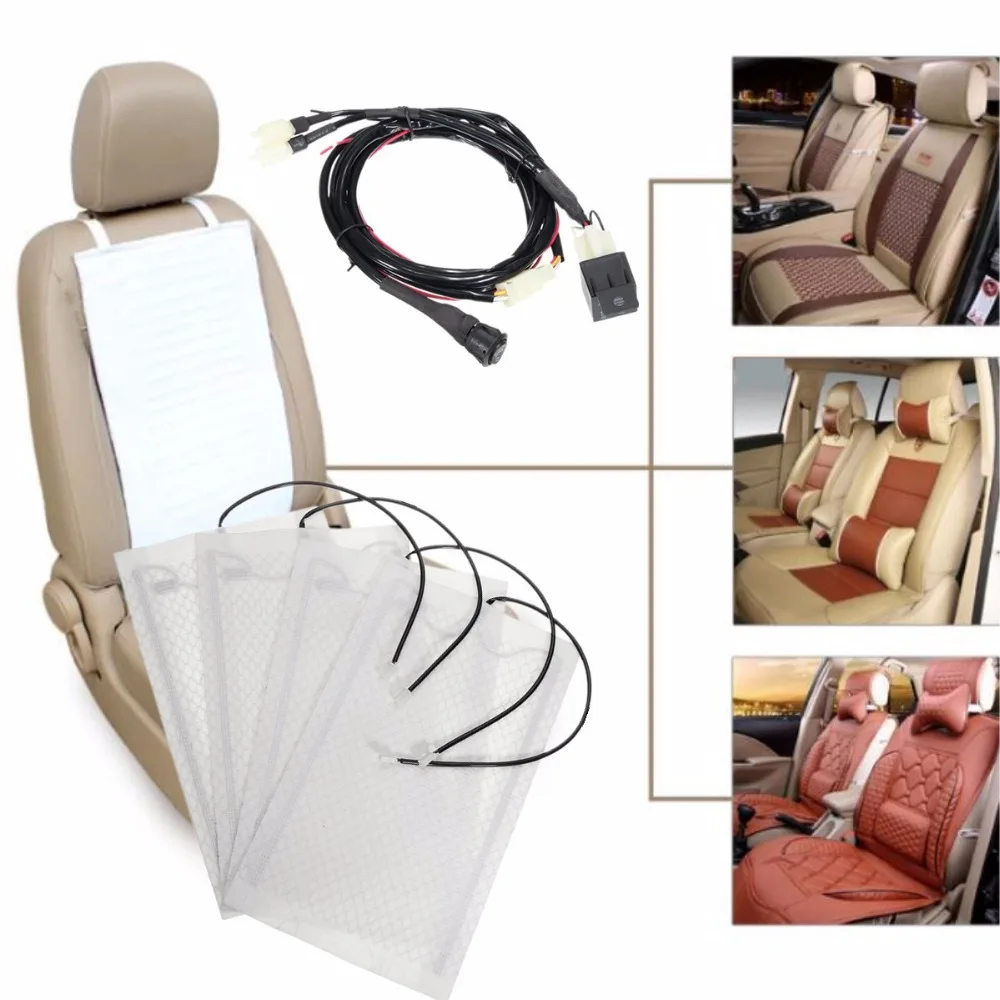 

12V Universal Car Seat Heated Pad Carbon Fiber Hi-Lo Adjustable Switch For 2 Seats