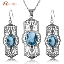 Дешевый свадебный набор классический синий горный хрусталь Настоящее серебро 925 проба комплекты украшений для женщин кулон/серьги/ подарочная коробка