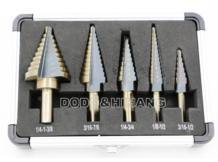 Arrival-High-Quality-5pcs-Set-HSS-COBALT-MULTIPLE-HOLE-50-Sizes-smallSTEP-DRILL-BIT-SET-w (2)