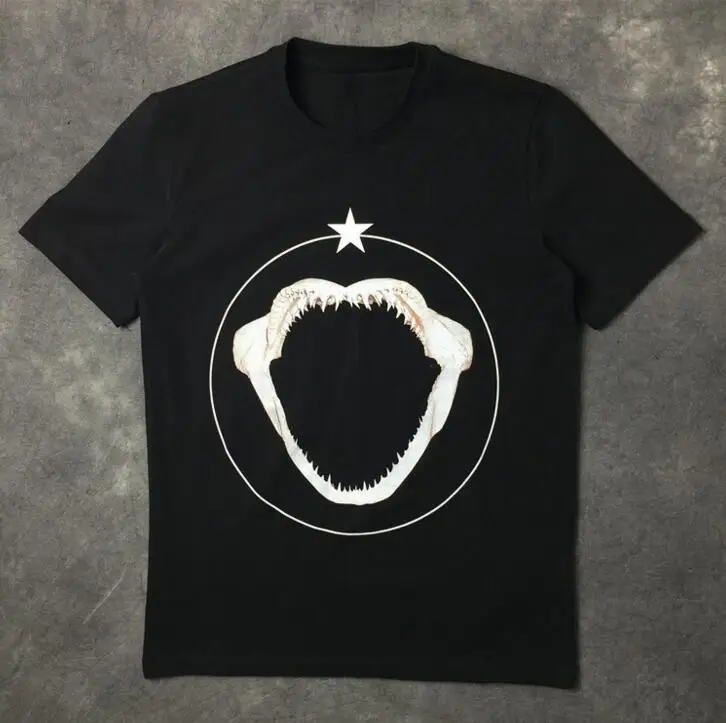 

High New Novelty 2017 Men Shark teeth bones T Shirts T-Shirt Hip Hop Skateboard Parkour Street Cotton T-Shirts Tee Top