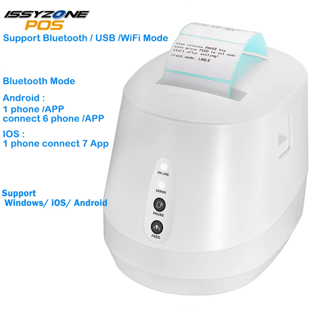 IssyzonePOS 58 مللي متر بطاقة لاصقة الحرارية طابعة USB طابعة بلوتوث Wifi المحمولة 1D 2D QR ماكينة طباعة الباركود ل سوق التجزئة