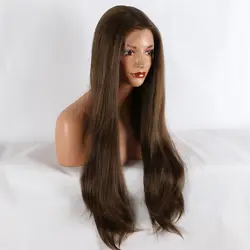 Фэнтези Красота 180% Плотность Для женщин 26 дюймов Синтетические волосы на кружеве парик натуральный коричневый прямо термостойкие