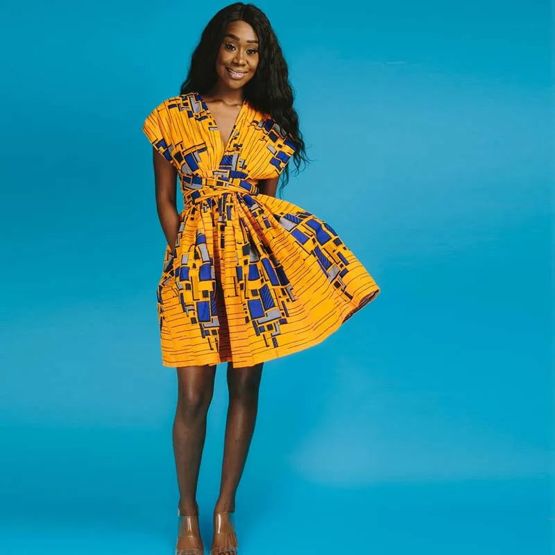 african summer dresses Women V Neck Afrikan Printed Ethnic Style Dress Bust 36 ) size 8 (Waist 32 Ankara Dress African Summer Dresses