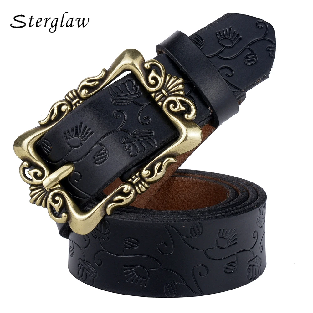 

95-120cm Top female Retro lady embossed wide genuine leather Belts for women decorative jeans ladies black belt cinture C203