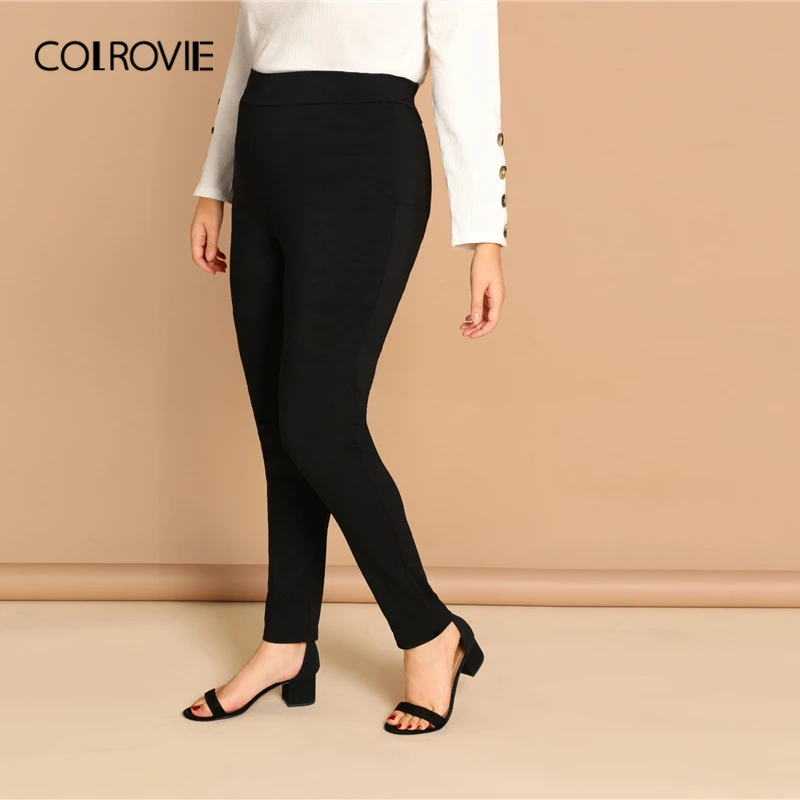 COLROVIE زائد حجم أسود عالية الخصر نشط ارتداء نحيل طماق الإناث 2019 الربيع الأساسية طماق اللياقة البدنية للنساء بناطيل مثيرة
