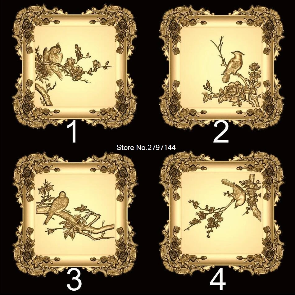 

4pcs Flowers and birds 3d model STL relief for cnc STL format Scenery Relief Model STL Router Engraver ArtCam