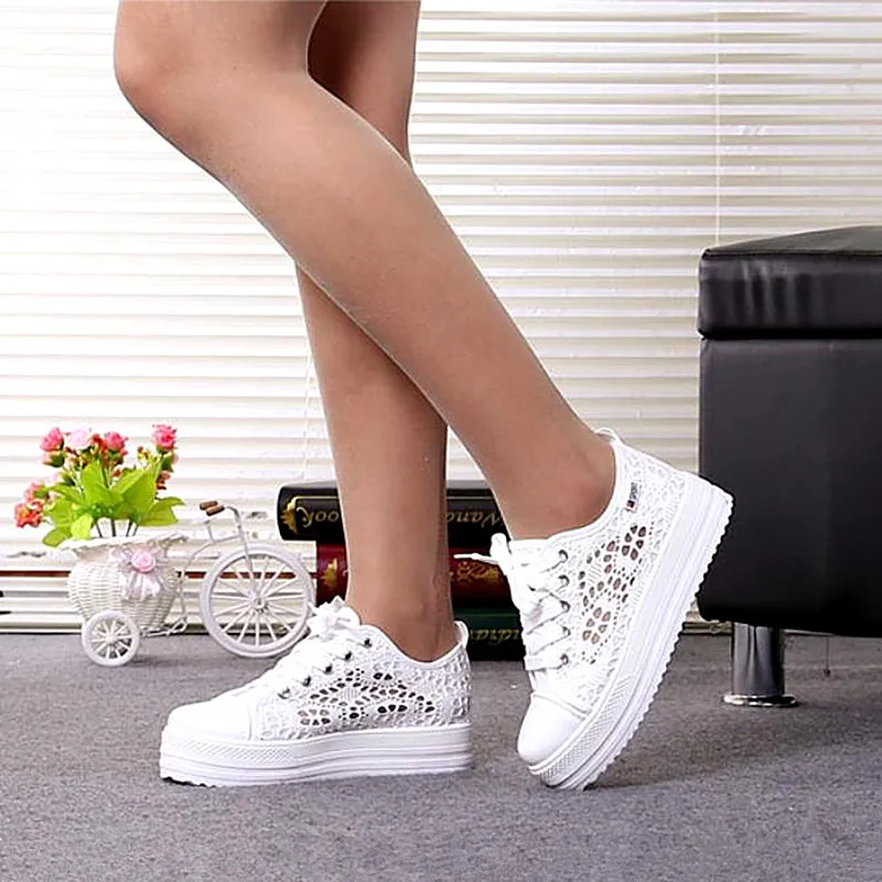 

Women shoes 2019 fashion summer casual ladies shoes cutouts lace canvas hollow breathable platform flat shoes woman sneakers
