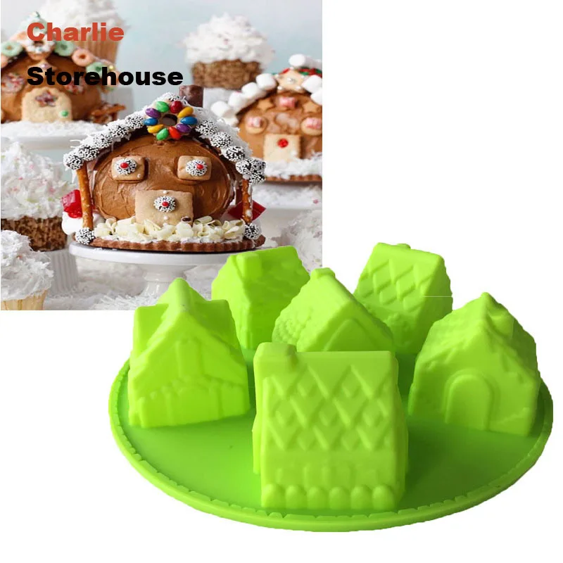 Cake Mold 1PCS House Shape Fondant Cake Pan Silicone Mold Sugarcraft Baking Pan Cake Decoration