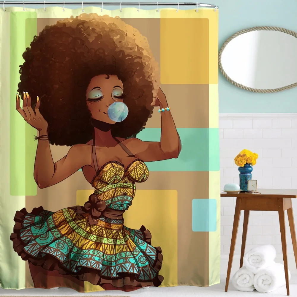 Высококачественная Водонепроницаемая занавеска для душа с принтом персонажа африканская Женская занавеска для душа s полиэфирная ткань занавеска для ванной комнаты