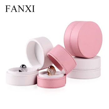 

FANXI Exquisite Round PU Leather Pink&White Jewelry Box Ring Necklace Jewelry Gift Packaging Box Organizer Wedding Engagement