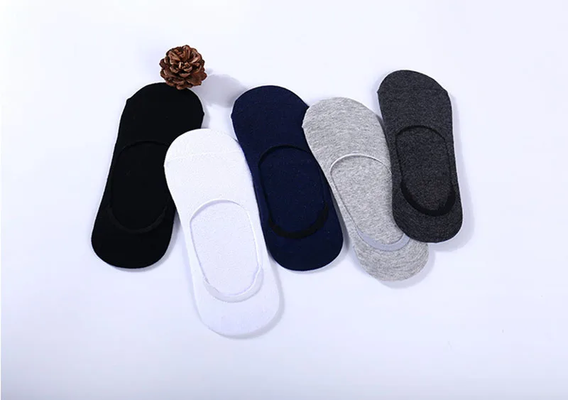 Мужские Нескользящие силиконовые носки, 5 пар одноцветные невидимые лодочки, носки летние, впитывающие кожу, высококачественные хлопковые носки