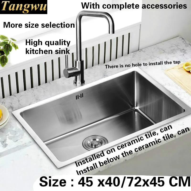 

Free shipping High - grade kitchen sink trough manual food grade 304 stainless steel 3 mm thick durable durable 45x40/72x45 CM