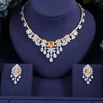 

Accking Luxury shinyCubic ZIRCON EARRINGS AND NECKLACE BRIDAL JEWELRY SET WEDDING DRESS ACCESSARIES