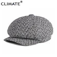 Климат для женщин теплые восьмиугольная шляпа Stroped хлопок шерстяной кепки женская зимняя обувь модные проверки кепи newsboy для обувь