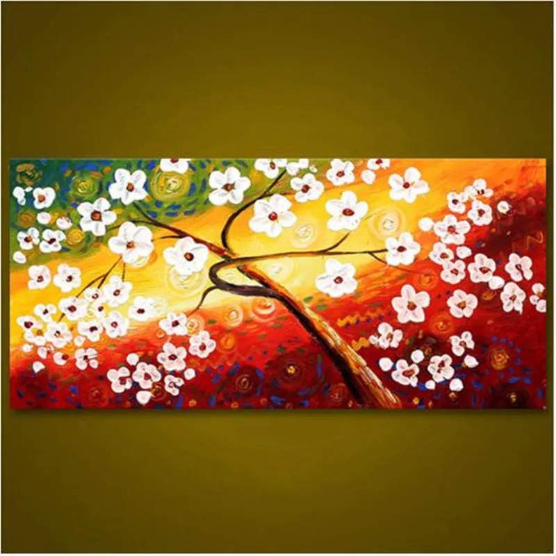 

White Floral Paintings Abstract Home Decor Wall Art Pictures Handpainted Knife Flowers Oil Painting on Canvas for Living Room