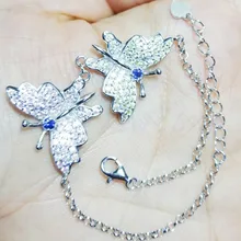 Браслет-цепочка с натуральным настоящим сапфиром,, стиль бабочки, Стерлинговое Серебро 925 пробы, 0.15ct* 2 шт, драгоценный камень B9021803