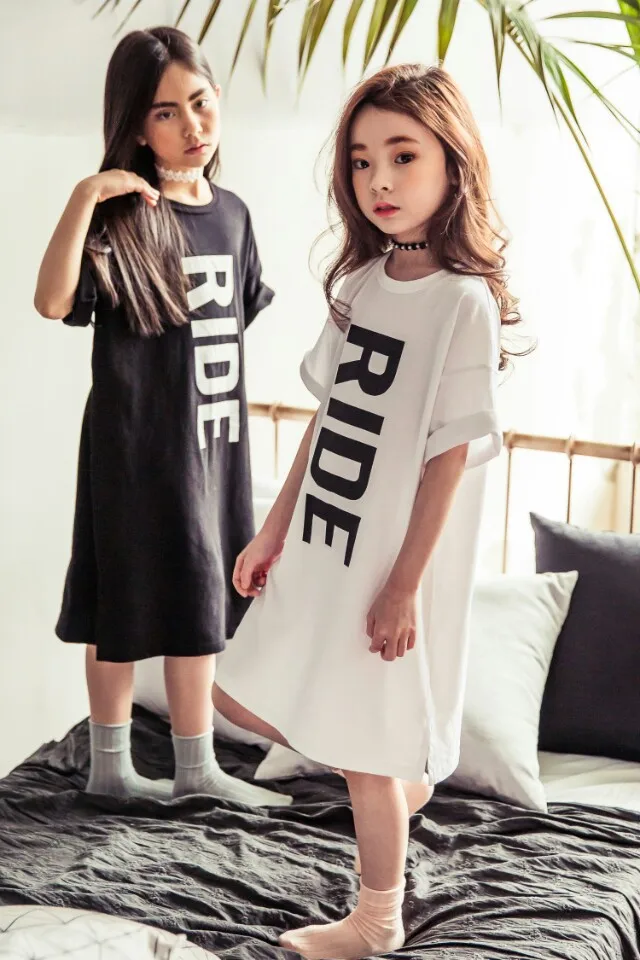 2016 Summer New Girl Summer Long Cotton Dress Kids T shirt Dress Girls