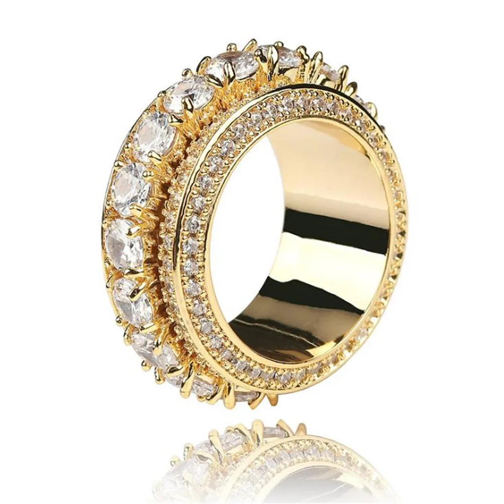 

2019 Men's Elegant Five-row Zircon Rotatable Ring Full of Zircon Hip Hop Rings for Wedding Fine Jewelry