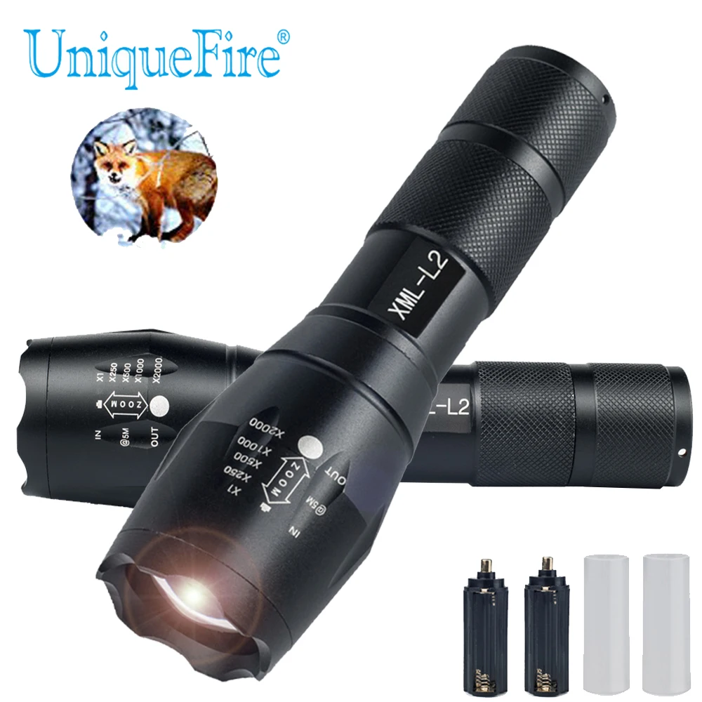 UniqueFire 2 шт. XM-L2 Led 1200lm Zoom 5 режимов Мощный фонарик супер яркий Перезаряжаемый 18650 |