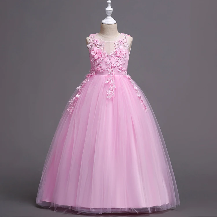 Детское платье для девочек, свадебное фатиновое кружевное длинное платье для девочек, элегантное праздничное платье принцессы, торжественное платье для 6, 8, 10, 12, 14, 16 лет
