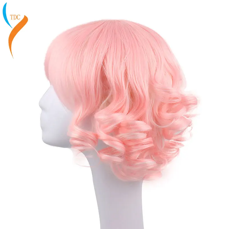 

Daily Harajuku super cute Lolita lolita pink curl wig cream Kawaii Short Pink Celebrity Cosplay Wig Heat Resistant+Wig Cap
