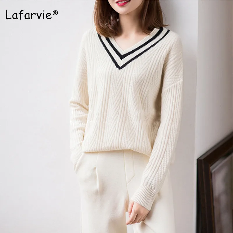 Lafarvie Plus size Sweater 2019 Warm Clothing For Women Casual Loose V neck Long Sleeve Solid Oversized Tee Lady Big size Clothe Lafarvie Plus size Sweater 2019 Warm Clothing For Women Casual Loose V neck Long Sleeve Solid Oversized Tee Lady Big size Clothe