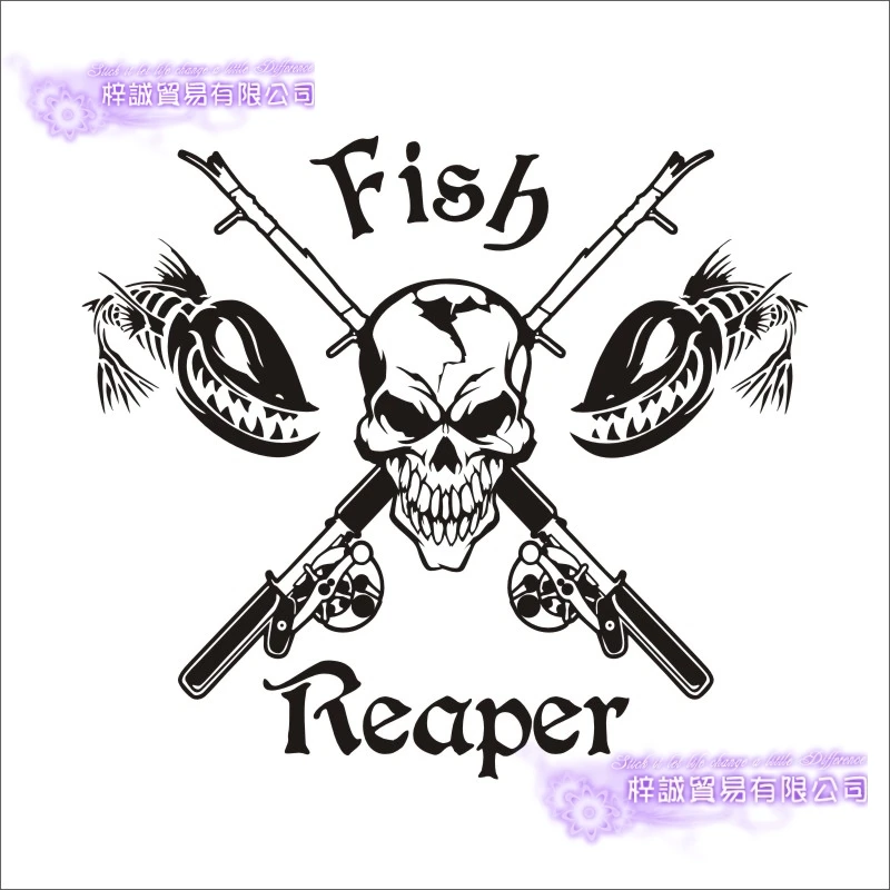 Fishing Sticker Car Skull Fish Reaper Decal Angling Hooks Tackle Shop Posters Vinyl Wall Decals Hunter Decor Mural Sticker