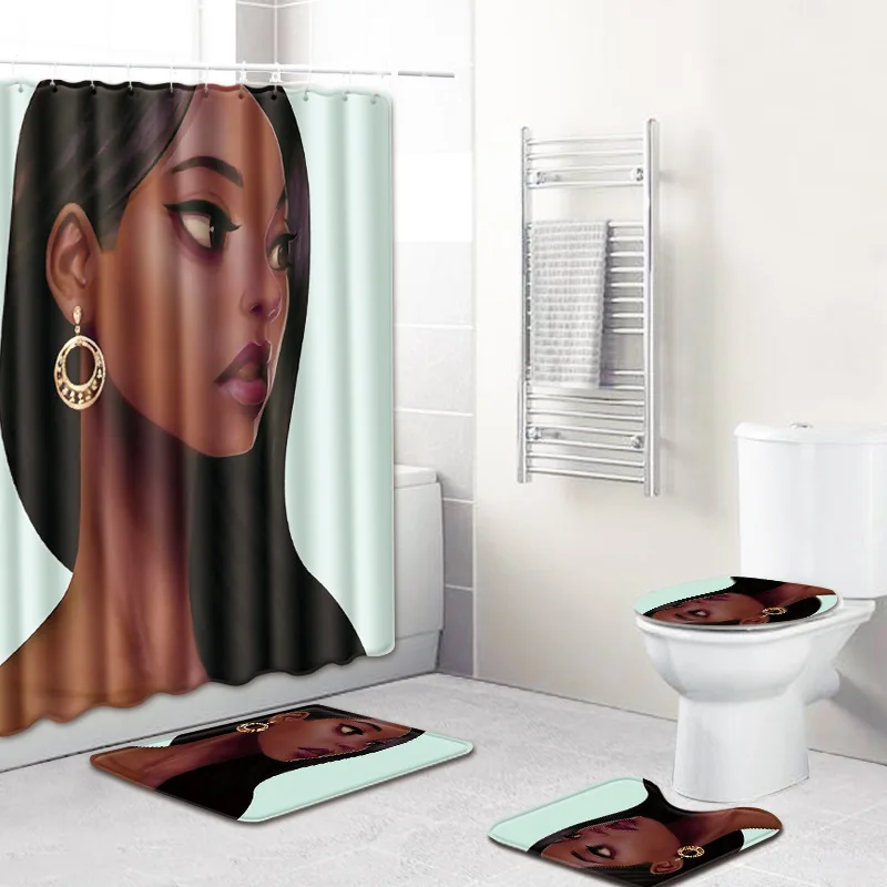 Новые яркие африканские Для женщин печатная Туалетная Сидушка крышка коврик для ванной душевая Шторы В набор входят 4 составляющих элемента шт./компл. Туалет аксессуары