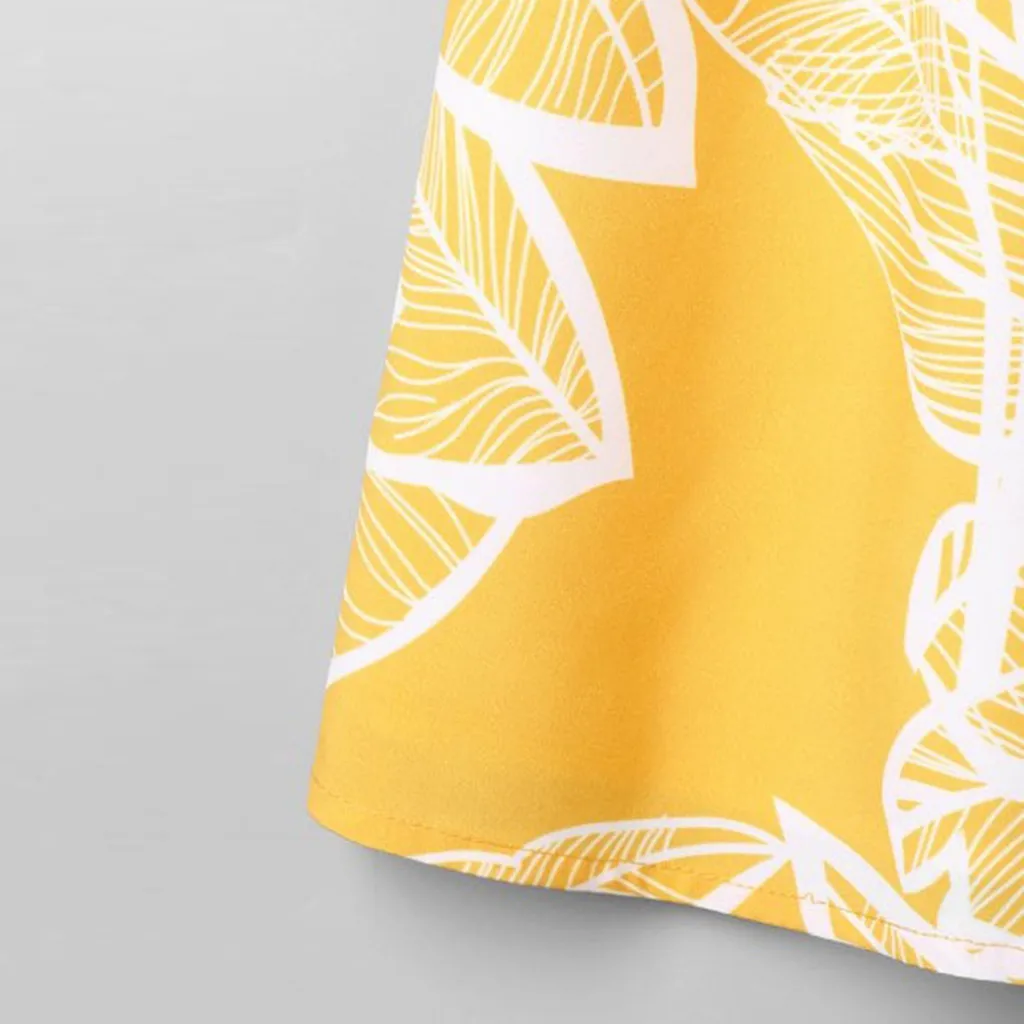 Модная Летняя женская рубашка с v-образным вырезом без рукавов на тонких бретелях, желтый топ с принтом листьев, повседневный Свободный Топ
