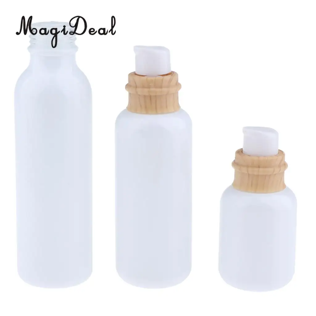 Kesoto 3pcs Empty Glass Makeup Refillable Container Face Cream Pump Bottle for Travel 50ml 120ml 150ml