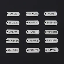 10 Uds encantos para siempre fe valiente amor bendito que sueño valiente familia 21x8mm tibetana DIY colgantes antiguos