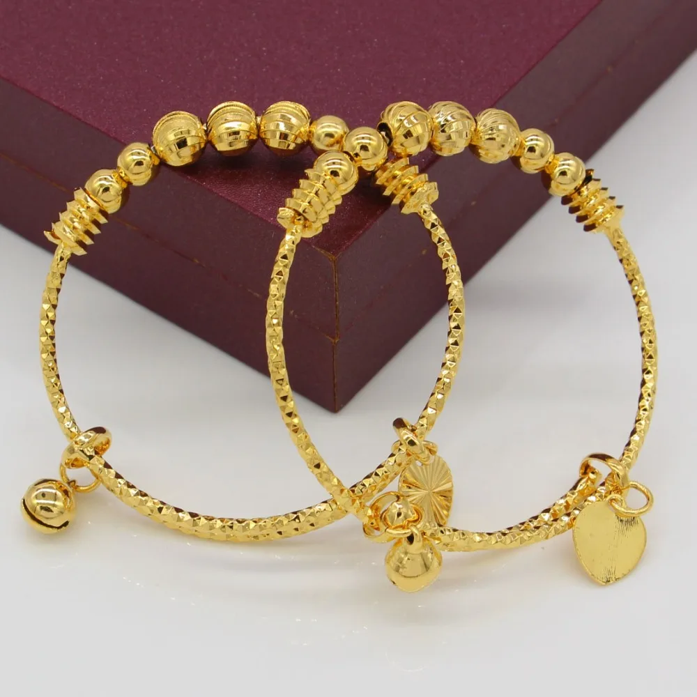 

Adixyn TWO PIECES Ball Bangles For Baby/Kids Gold Color Ethiopian Bracelet/Bangle Trendy African Arab Jewelry